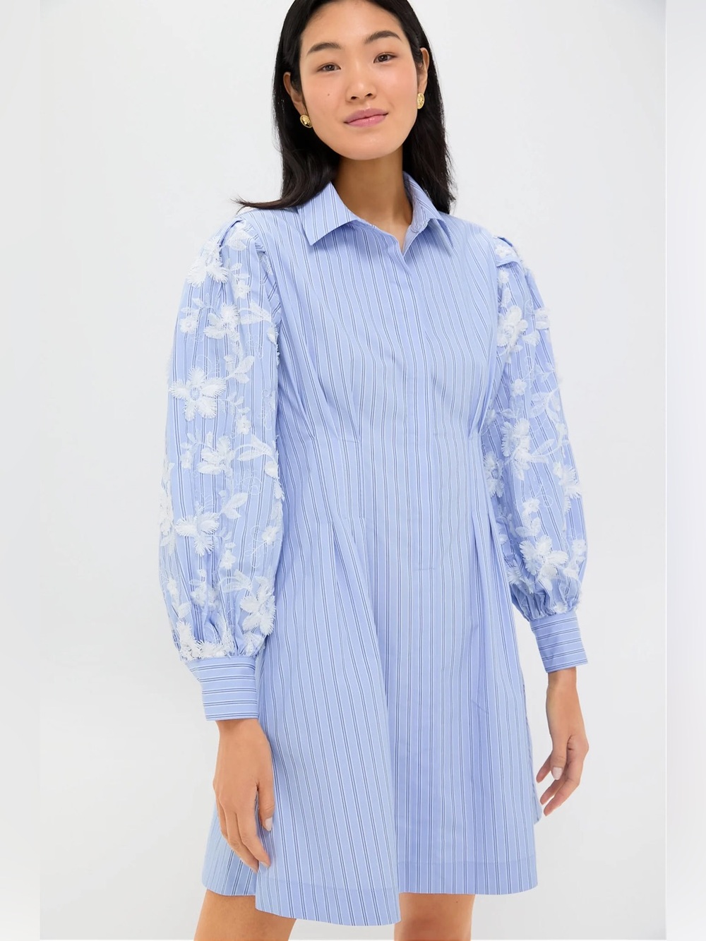 Tuckernuck Blue Stripe White Floral Embroidery Mini Corinne Dress M Preppy Boho